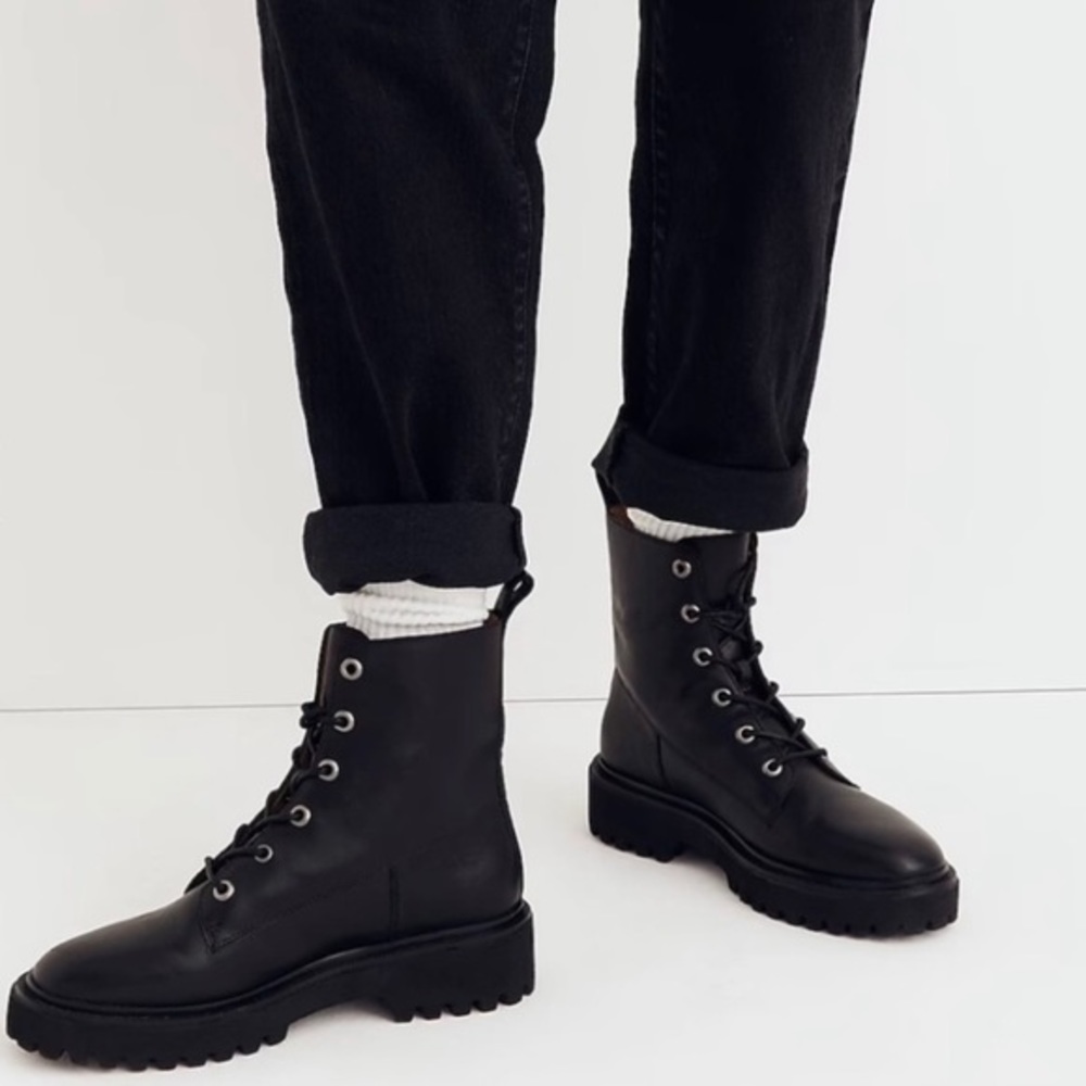 Madewell Rayna Lace Up Leather Boots, True black, Size 8.5